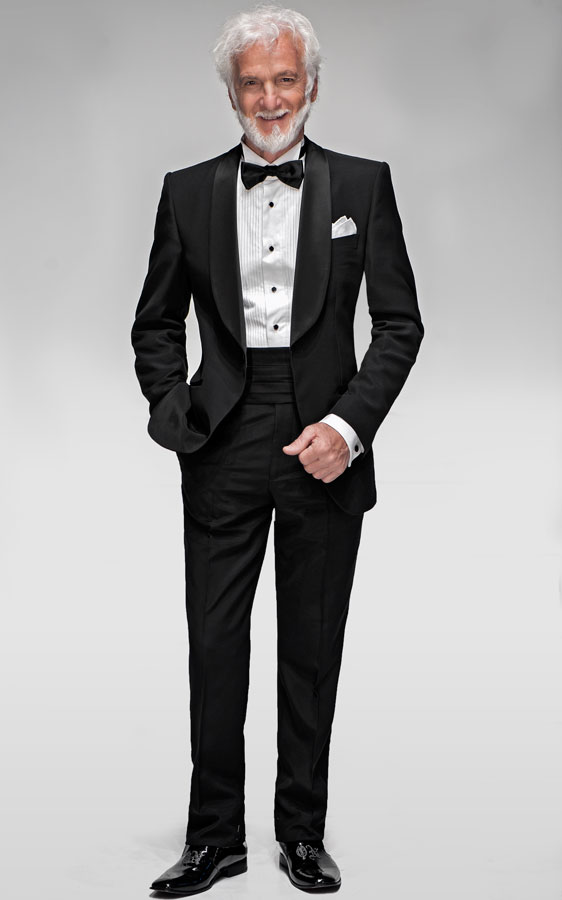 ONGala 626 - Smoking da sposo Sciallato nero con accessori neri in raso