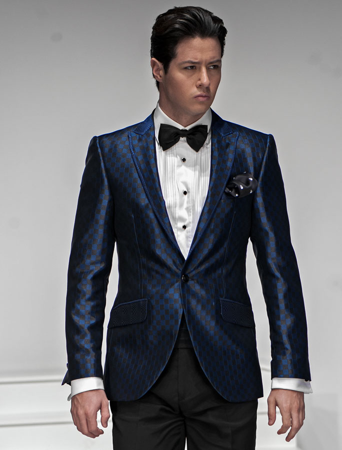 ONGala 300 - Giacca moda disegno scacchi nero blu