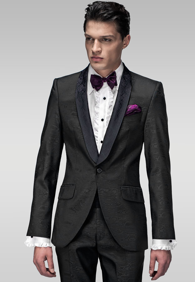 ONGala 463 - Abito moda uomo damascato nero