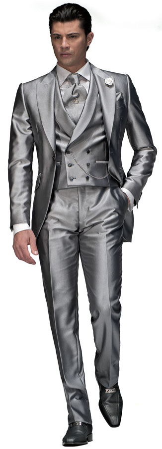 ONGala 411 - Abito da sposo modello demi Tight grigio argento