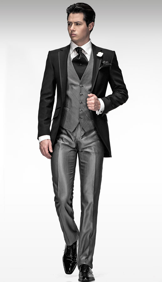 ONGala 484 - Abito Sposo uomo Demi - Tight con giacca acetato lana nero