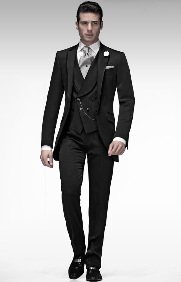 ONGala 126 - Abito da sposo modello Demi Tight ottoman nero