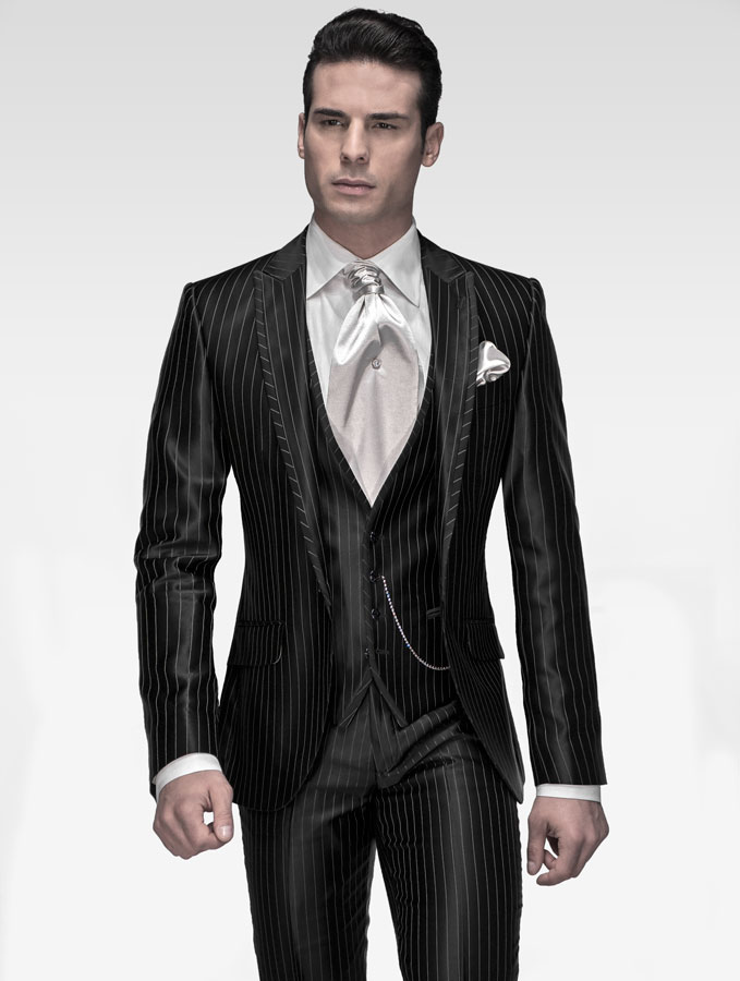 Abito Uomo VEQUE Completo Uomo Elegante Slim Fit - Blu Gessato A Righe, Due Pezzi, Per Occasioni Formali Completo Due Pezzi Sartoriale