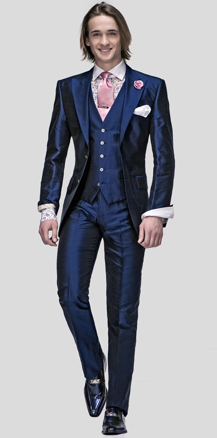 ONGala 239 - Abito da sposo con gilet in seta shantung bluette