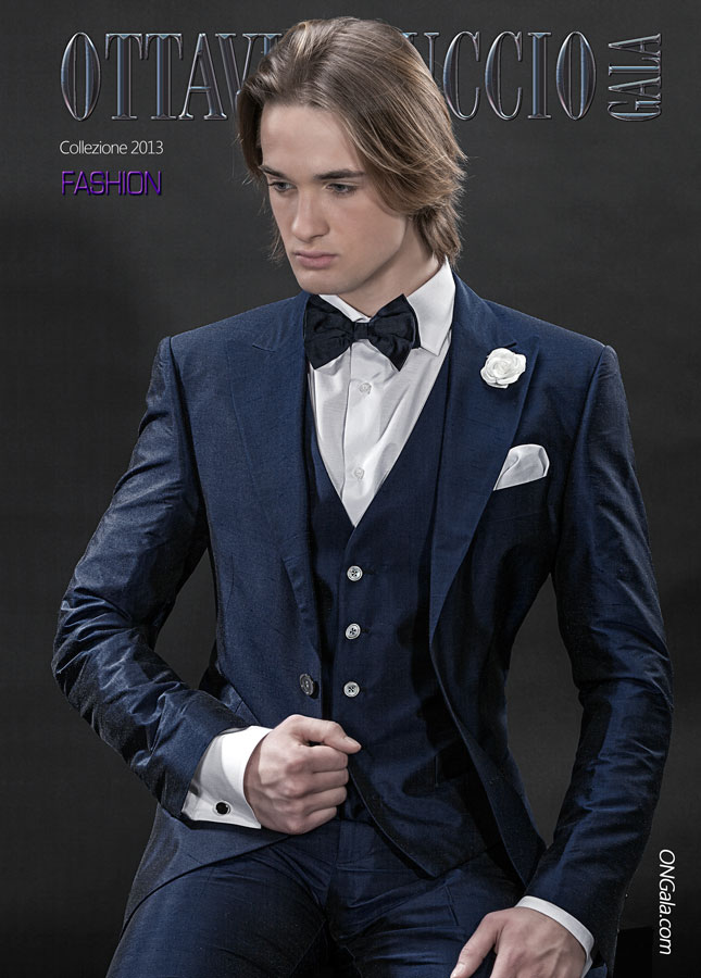 ONGala 241 - Abito con gilet in seta shantung bluette