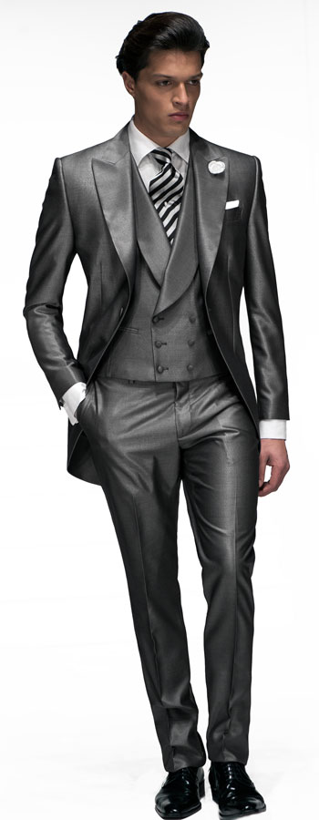 ONGala 361 - Giacca Sposo Demi Tight Redingote misto viscosa grigio metallico