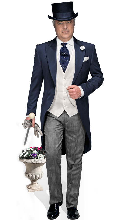ONGala 540 - Tight con giacca blu, pantalone rigato e gilet in raso bianco