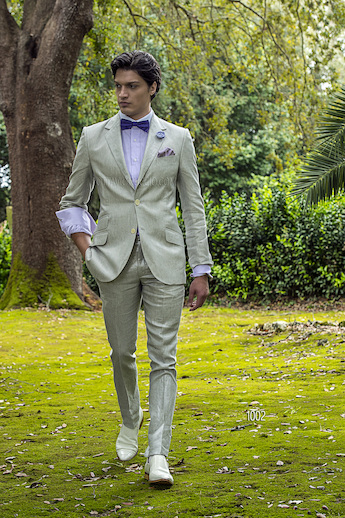 ONGala 1002 - Abito sposo in lino effetto metallico grigio