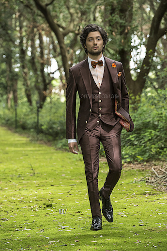 ONGala 1017 - Abito sposo 3 pezzi in seta shantung marrone