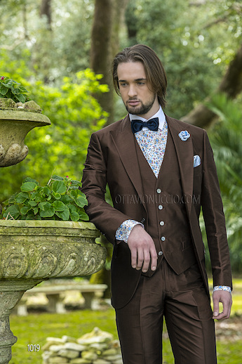 ONGala 1019 - Abito sposo con gilet in seta shantung marrone