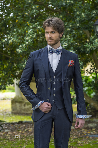 ONGala 1021 - Abito da cerimonia uomo con gilet in seta shantung blue