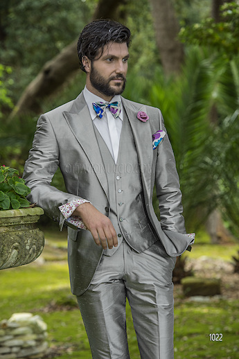 ONGala 1022 - Abito sposo con gilet in seta shantung grigio perla