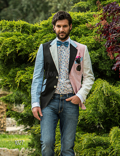 ONGala 1027 - Abito sposo con giacca patchwork in lino rosa