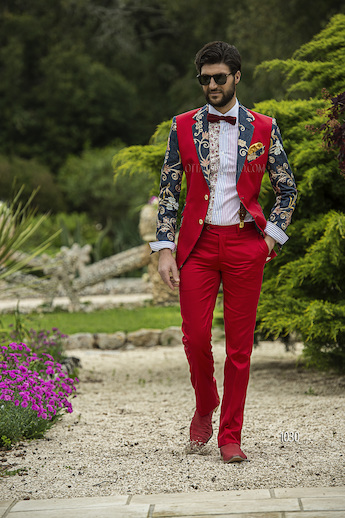 ONGala 1030 - Abito da cerimonia uomo patchwork in raso cotone rosso