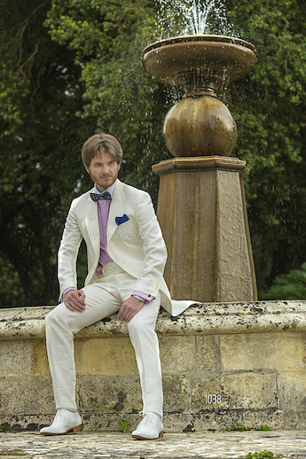 ONGala 1038 - Abito da cerimonia uomo Demi - Tight Redingote in lino bianco