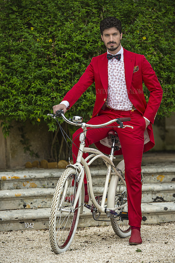 ONGala 1042 - Abito da cerimonia uomo Demi - Tight in raso cotone rosso