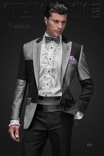 ONGala 1074 - Abito sposo in tessuto Patchwork grigio nero