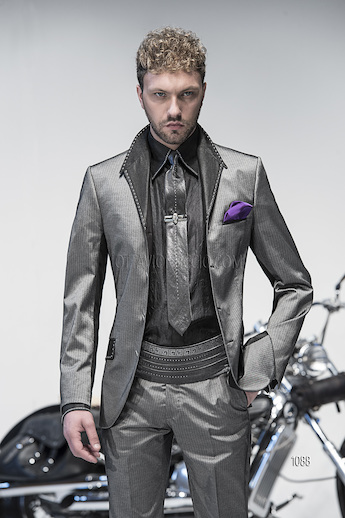 ONGala 1088 - Abito sposo uomo rigato grigio metallico
