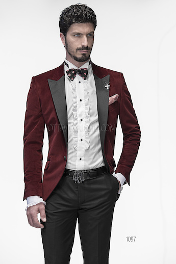 ONGala 1097 - Abito sposo uomo in velluto bordeaux