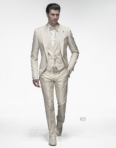 ONGala 1123 - Abito sposo con giacca jacquard bianca