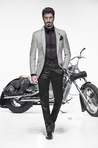 ONGala 1135 - Abito sposo con giacca in seta jacquard grigia