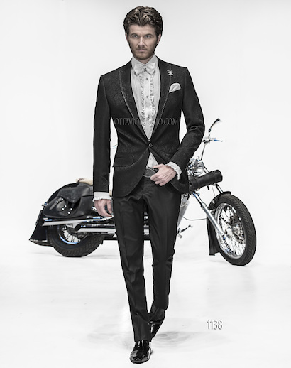 ONGala 1138 - Abito da cerimonia uomo con giacca jacquard nero
