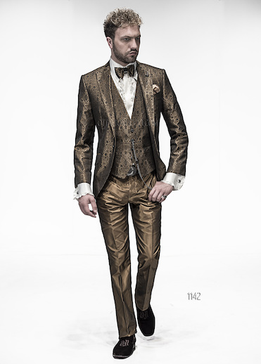 ONGala 1142 - Abito sposo con giacca jacquard oro