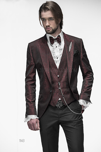ONGala 1143 - Abito sposo con giacca jacquard rossa