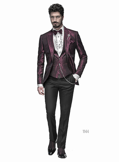ONGala 1144 - Abito sposo con giacca jacquard fucsia