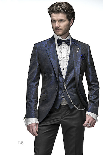 ONGala 1145 - Abito sposo con giacca jacquard blu