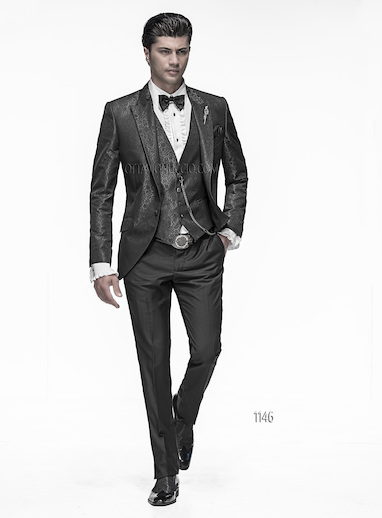 ONGala 1146 - Abito sposo con giacca jacquard grigio scuro