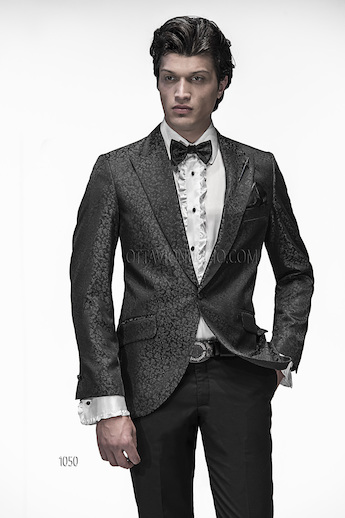 ONGala 1150 - Abito sposo con giacca jacquard nero grigio