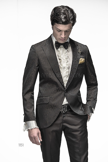 ONGala 1151 - Abito sposo con giacca jacquard nero oro