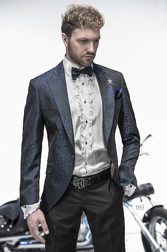 ONGala 1153 - Abito sposo con giacca jacquard nero blu
