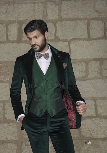 ONGala 1156 - Abito da cerimonia uomo in velluto cotone verde