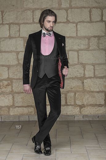 ONGala 1157 - Abito da cerimonia uomo in velluto cotone nero