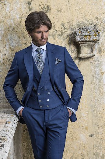 ONGala 1163 - Abito sposo in misto lana Principe di Galles blu