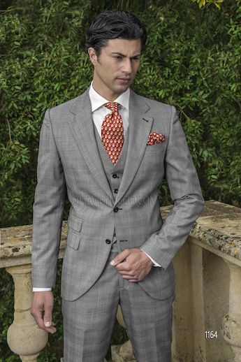 ONGala 1164 - Abito sposo uomo in misto lana Principe di Galles grigio