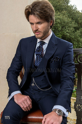 ONGala 1175 - Abito sposo 3 pezzi in lana poliestere mohair blu marino