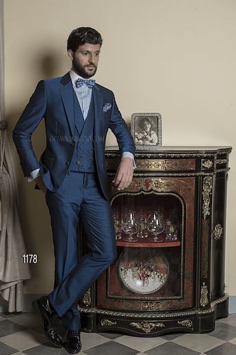 ONGala 1178 - Abito sposo 3 pezzi in lana poliestere mohair blu