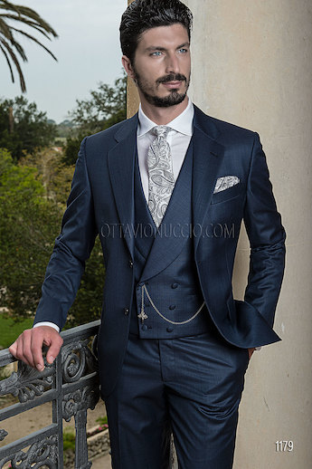 ONGala 1179 - Abito sposo 3 pezzi blu in misto lana