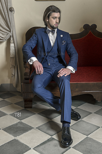 ONGala 1181 - Abito sposo 3 pezzi in misto lana blu