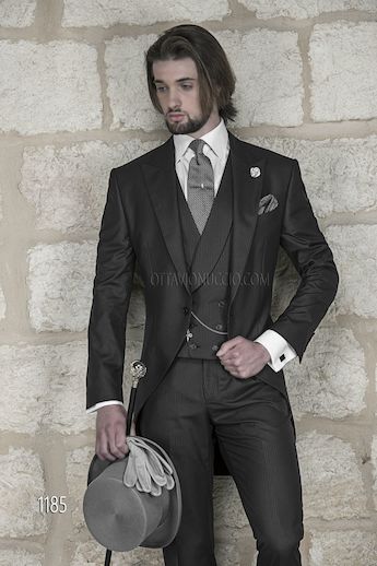 ONGala 1185 - Abito da sposo uomo Demi - Tight "Redingote" nero