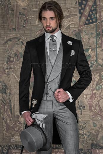 ONGala 1191 - Vestito da sposo Tight in raso nero di pura lana