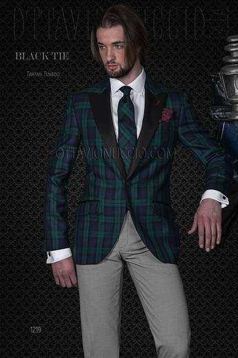 ONGala 1219 - Abito da cerimonia uomo con giacca Tartan verde blu