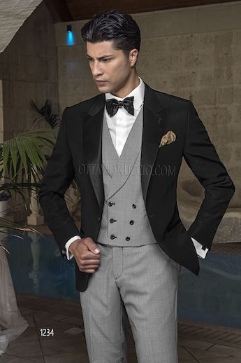 ONGala 1234 - Dinner Jacket nero con pantalone Pied de Poule