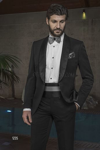 ONGala 1235 - Tuxedo nero con rever in raso