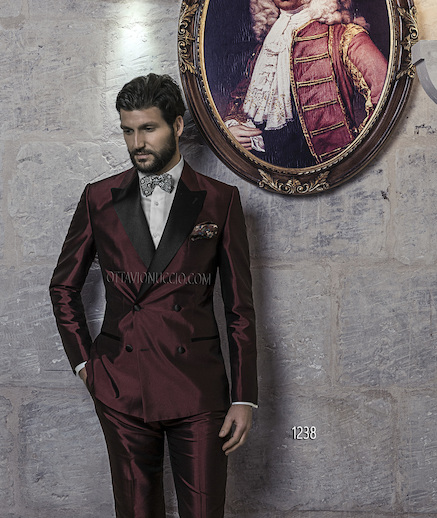 ONGala 1238 - Abito da cerimonia uomo doppiopetto in acetato seta bordeaux