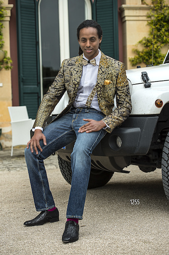 ONGala 1255 - Abito da cerimonia uomo con giacca tessuto Patchwork in seta nera e oro