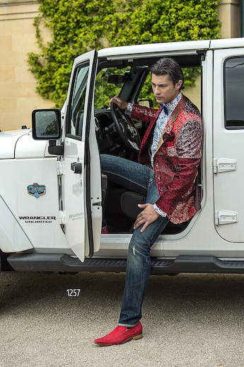 ONGala 1257 - Abito sposo con giacca Patchwork in seta colori nero e rosso
